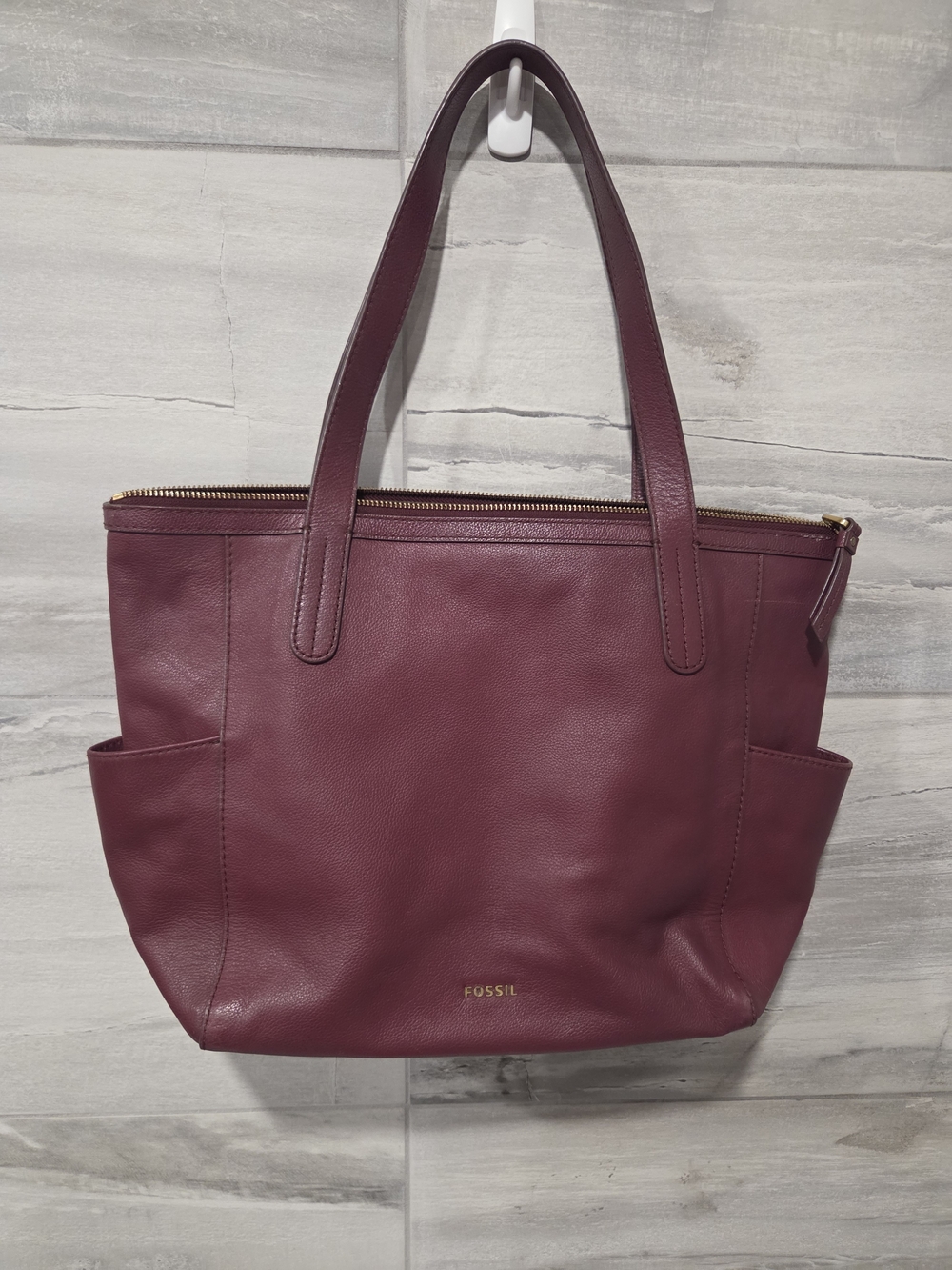 Fossil Sydney Pebbled Leather Shopper Tote Burgundy SHB2071